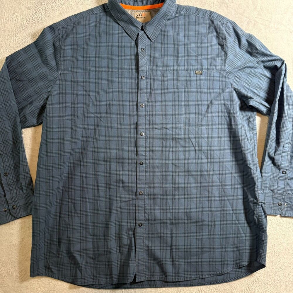 5.11 Tactical Mens XL Plaid Long Sleeve Snap Button Down Utility Shirt Blue